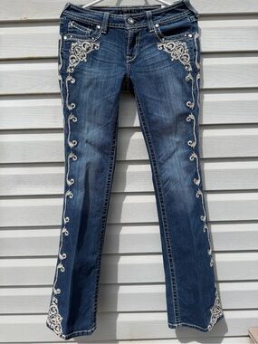 Ariat Dark Blue Boot Cut Jeans with Cream Embroidery